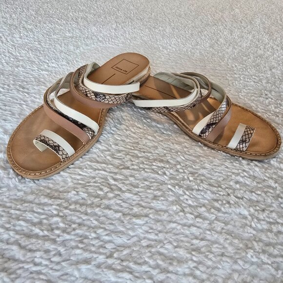 Dolce Vita Shoes - Dolce Vita Nelly Flat Sandals Beige White Neutrals Size 8